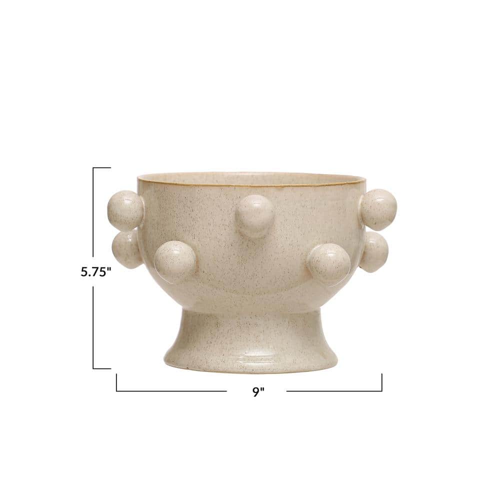 Speckled Cream Stoneware Planter with Orbs, 9 Inches