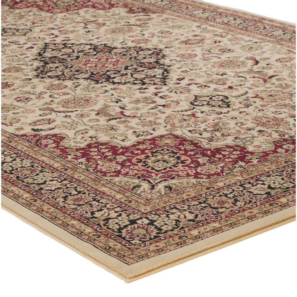 Ivory Medallion Traditional Synthetic Area Rug, 3'11" x 5'7"
