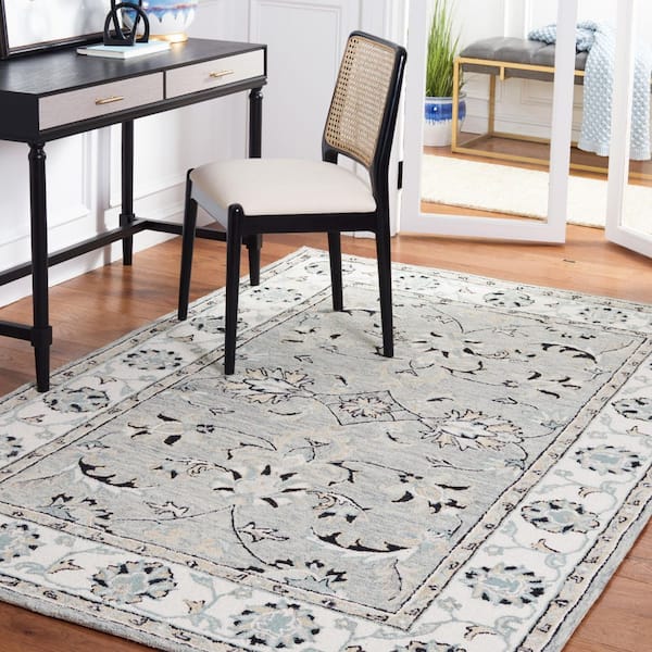 Micro-Loop Grey/Ivory 5 ft. x 8 ft. Border Persian Area Rug