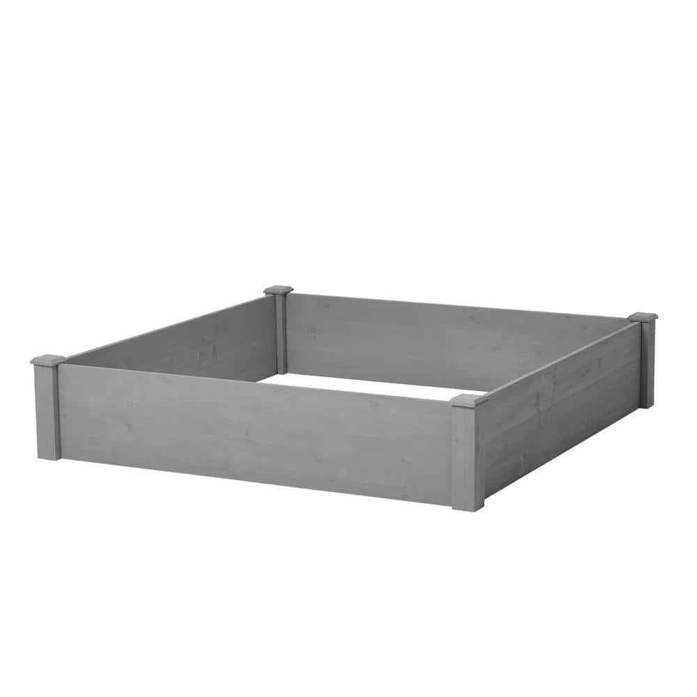Gray Raised Garden Bed 48 x 48 x 10 in. Outdoor Wood Planter Box Over Floor
