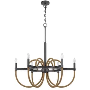 Rowland 60-Watt 6-Light Charcoal Grey Linear Chandelier for Kitchen Island with No Bulbs Included