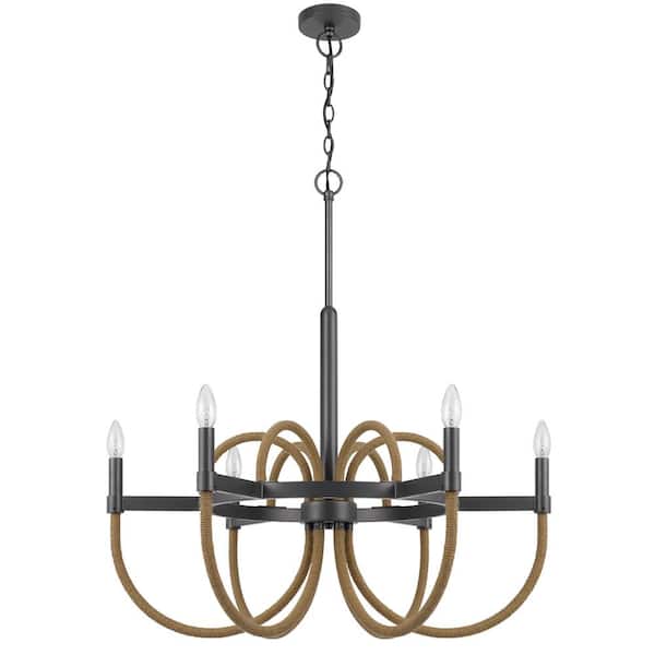 CAL Lighting Rowland 60-Watt 6-Light Charcoal Grey Linear Chandelier for Kitchen Island with No Bulbs Included