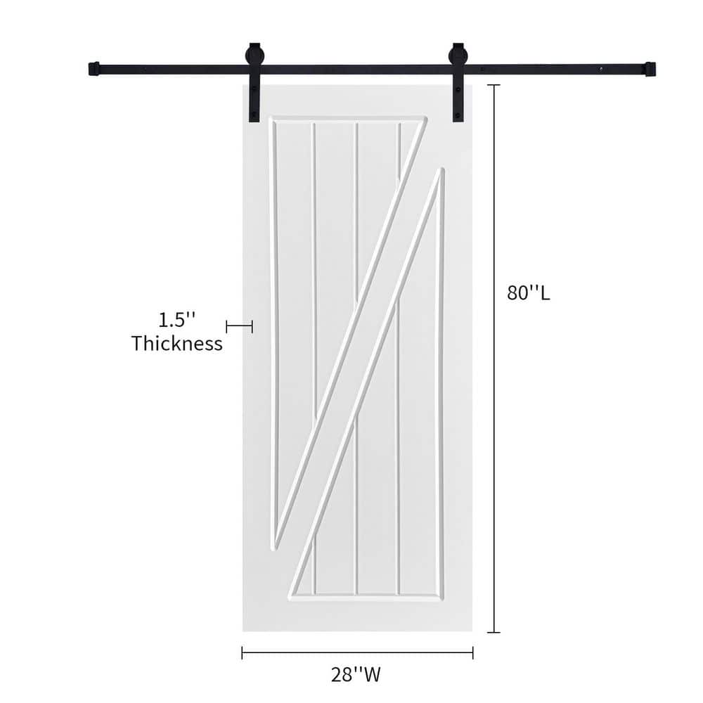 Modern Z Frame Panel 28 in. x 80 in. MDF White Barn Sliding Door With Hardware kit price history on PriceWatchPro