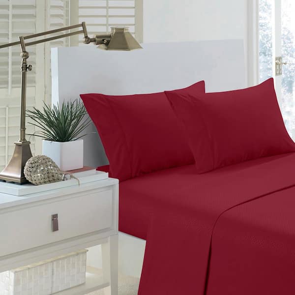 Unbranded Brushed Extra Soft 1800 Series Luxury Embossed Deep Pocket Sheet Set - King, Burgundy