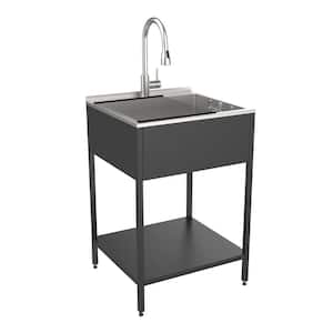 15 Gal. 22.1 in. D x 24 in. W Freestanding Utility Sink in Matte Black with Faucet and Accessories