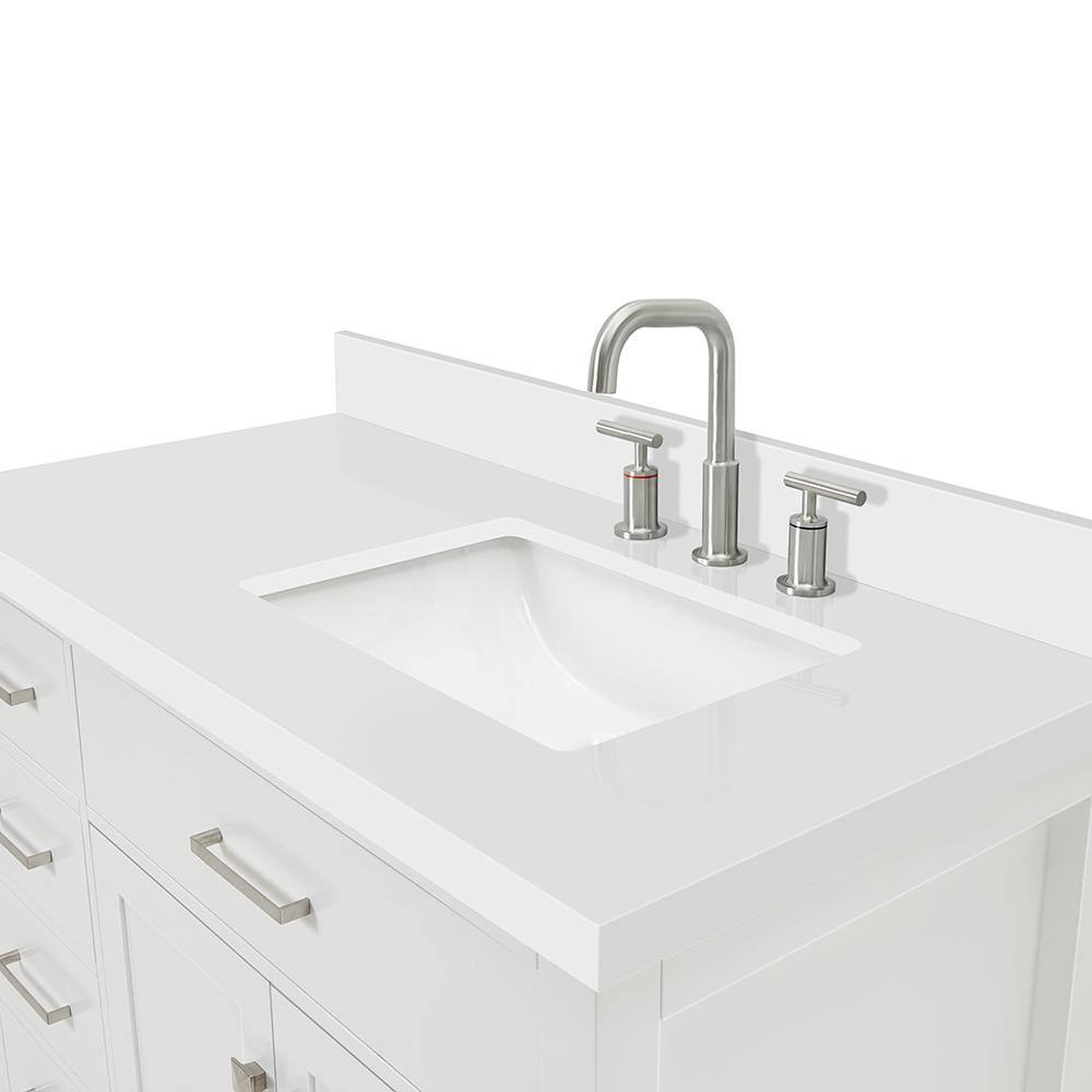 White Quartz Top Freestanding Single Vanity with Storage