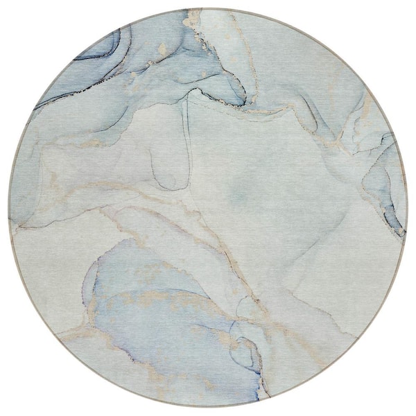 Chantille ACN523 Sky 8 ft. x 8 ft. Round Machine Washable Indoor/Outdoor Geometric Area Rug