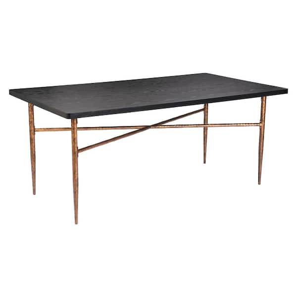 Nia/Norden Black and Bronze MDF Wood Top 71.7 in. W. 4-Leg Dining Table Seats 4