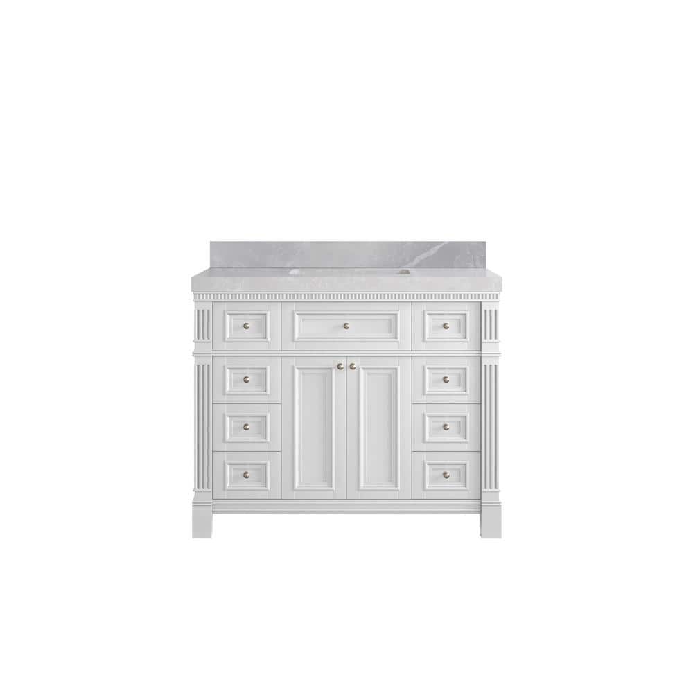 Paris 42 in. W x 22 in. D x 36 in. H Single Sink Bath Vanity in White with 2 in. Pearl Gray qt. Top price history on PriceWatchPro