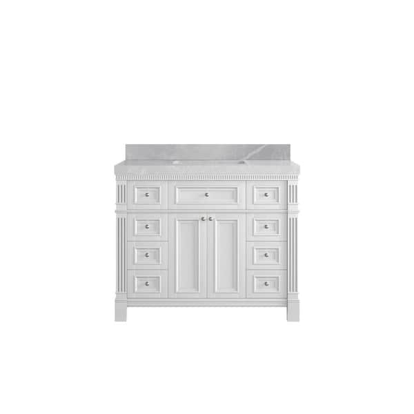 Willow Collections Paris 42 in. W x 22 in. D x 36 in. H Single Sink Bath Vanity in White with 2 in. Pearl Gray qt. Top