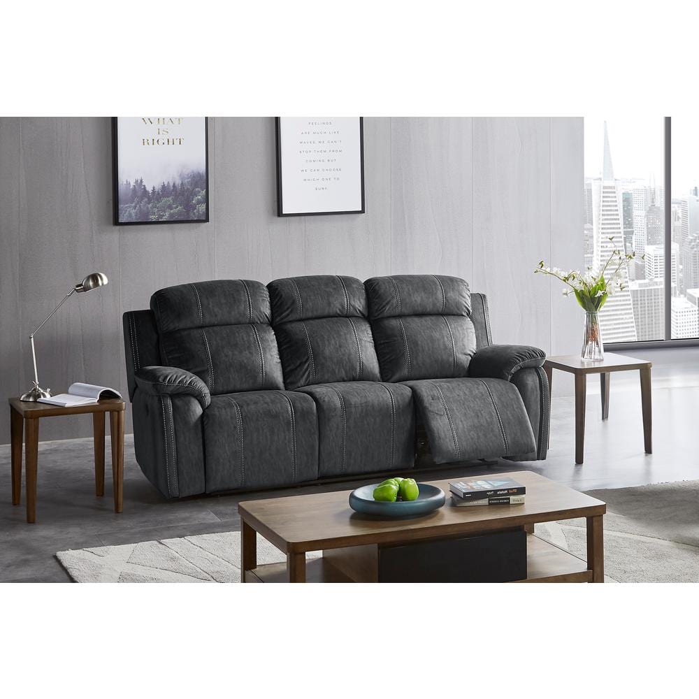 Shadow Gray Velvet Dual Recliner Sofa with Pillow-top Arm