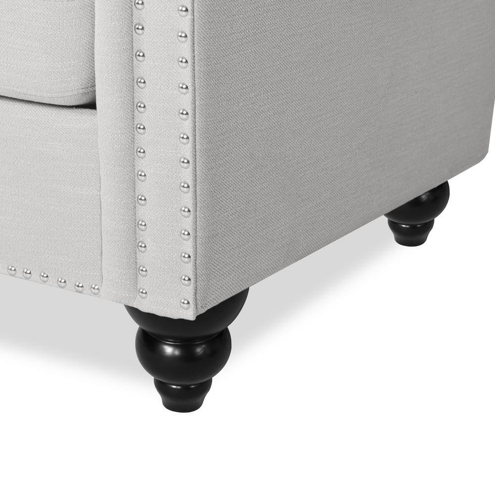 Elegant Gray Faux Leather Tufted Chesterfield Sofa with Nailhead Accents