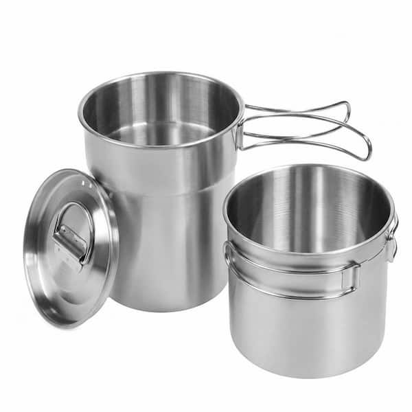 33 oz. Silver Stainless Steel Camping Cup Set Outdoor Drinkware with Vented Lid for Boiling Water 2 Piece