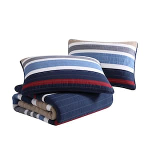 Bradford Navy Twin 2-Piece Cotton Quilt-Sham Set