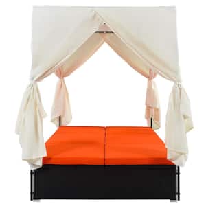 Wicker Adjustable Seats Outdoor Day Bed with Orange Cushions