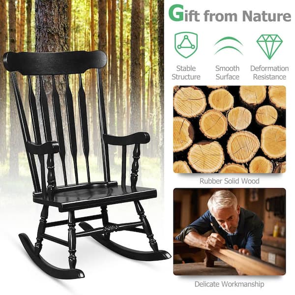 Gymax 2-Piece Wood Outdoor Rocking Chair Single Rocker Indoor