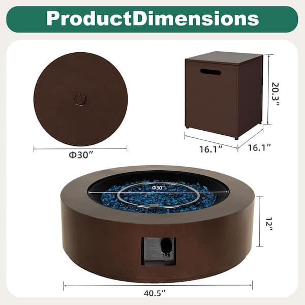 42 in. 50,000 BTU Outdoor Fire Pit Table with Propane Tank Cover, Fire Glass Beads and Lid