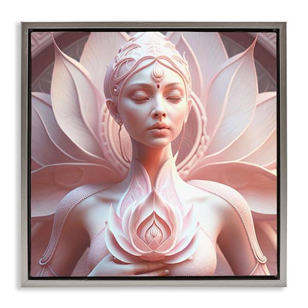 Stupell Industries Spiritual Woman Statue by Shambhala Light Visionary Art Gray Floater Frame People Graphic Art Print 18 in. x 18 in.