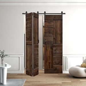 S Style 48in.x 84in.(12''X84''X4panels) Kona Coffee Solid Wood Bi-Fold Barn Door With Hardware Kit -Assembly Needed