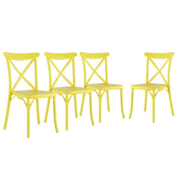 Yellow Plastic Armless Dining Chair Without Cushion