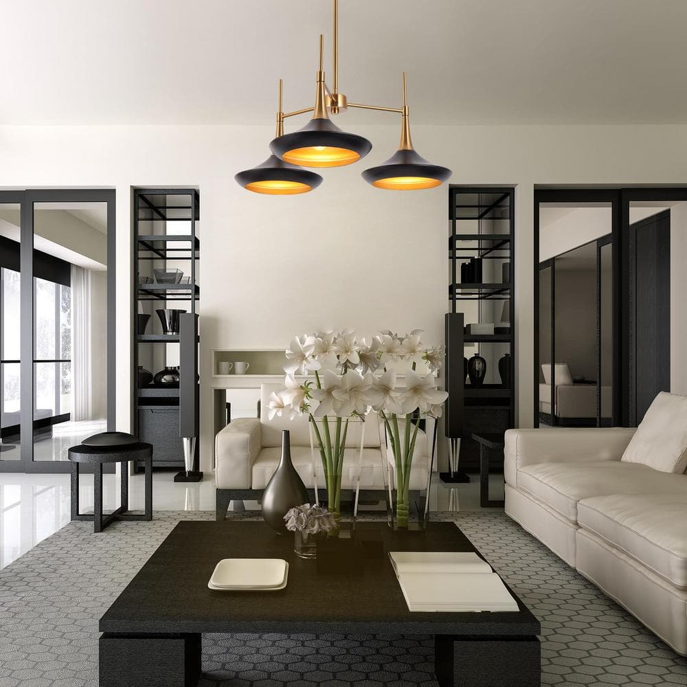 Whimsical Sputnik 25'' Matte Black Chandelier with Brass Accents