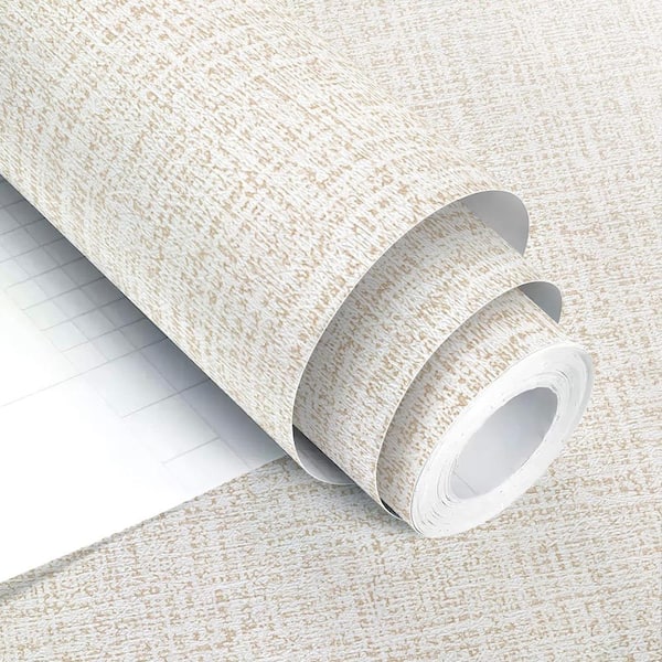 Beige Grasscloth Textured Contact Paper Self-Adhesive Peel and Stick Wallpaper Roll