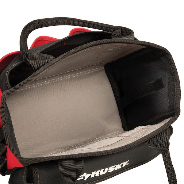 Husky 14 in. 15-Pocket Red Open Tool Bag with Padded Handles