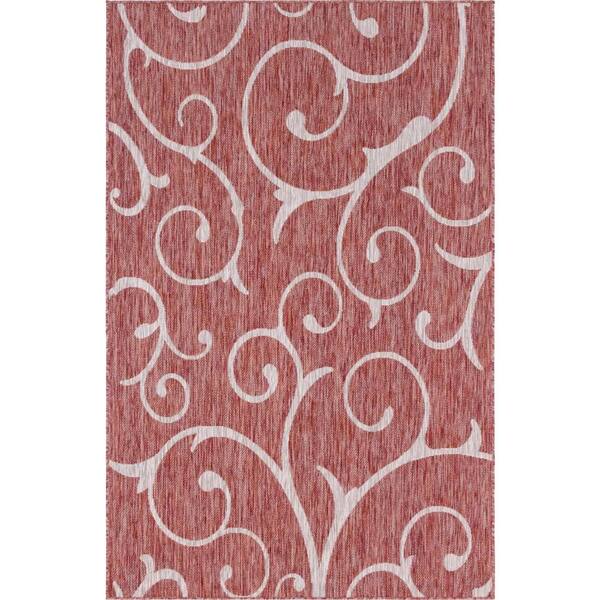 Unique Loom Outdoor Curl Rust Red 5 ft. x 8 ft. Area Rug 3144908 The