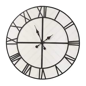 31.5 in. White Wood and Black Metal / Wall Clock