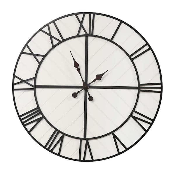 HomeRoots 31.5 in. White Wood and Black Metal/Wall Clock