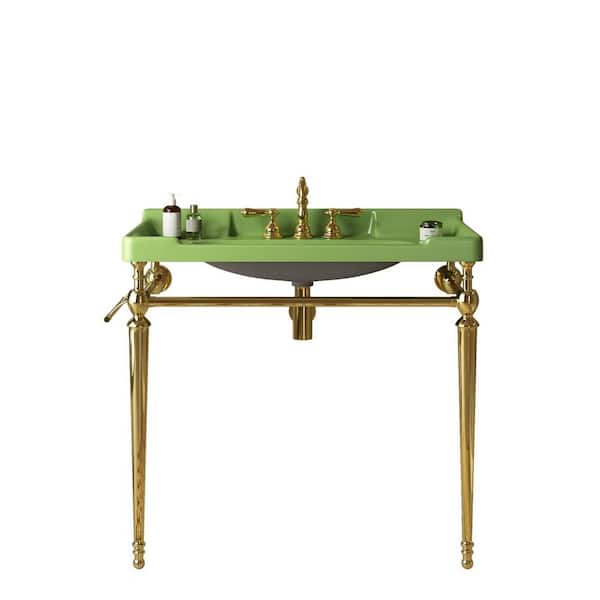 35.83 in. W x 18.50 in. D x 39.37 in. H Freestanding Bath Vanity in Gold with Green Ceramic Top