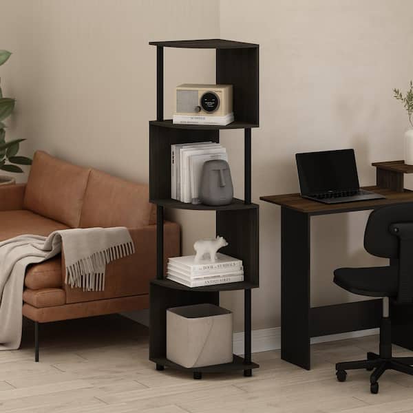 Furinno Econ 57.72 in. Tall Espresso/Black Wood 4-Shelf Zigzag