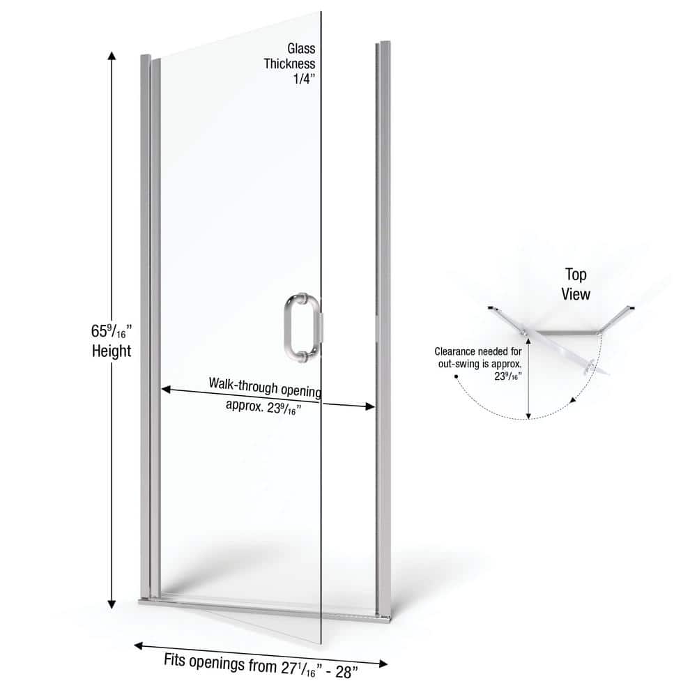 Infinity 27" Silver Semi-Frameless Hinged Shower Door