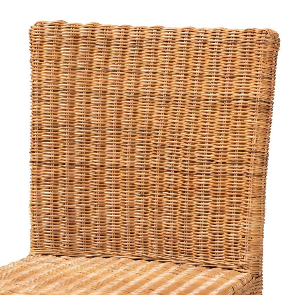 Racquel Mahogany Wood and Rattan Counter Stool in Walnut Brown
