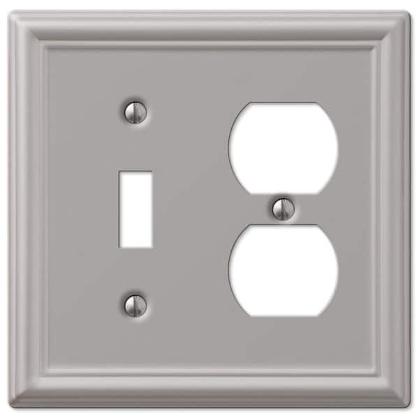 AMERELLE Ascher 2-Gang Brushed Nickel 1-Toggle/1-Duplex Stamped Steel Wall Plate