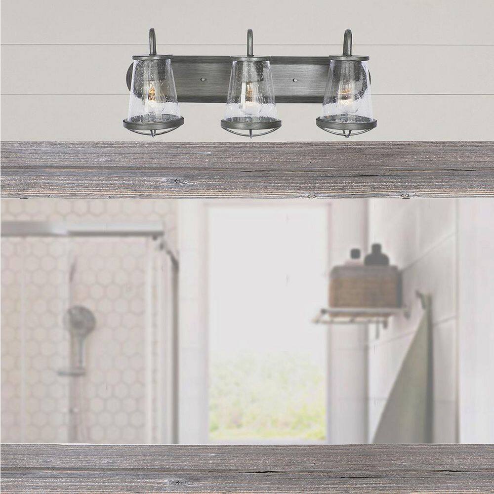Darby 24 in. 3-Light Weathered Iron Industrial Wall Sconce with Clear Glass Shades price history on PriceWatchPro