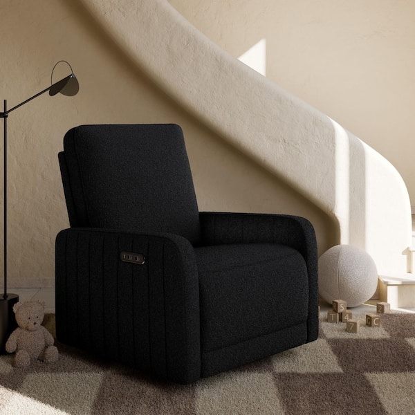 Kyoto Black Boucle Deluxe Extra-Wide Nursery Power Recliner Swivel Glider