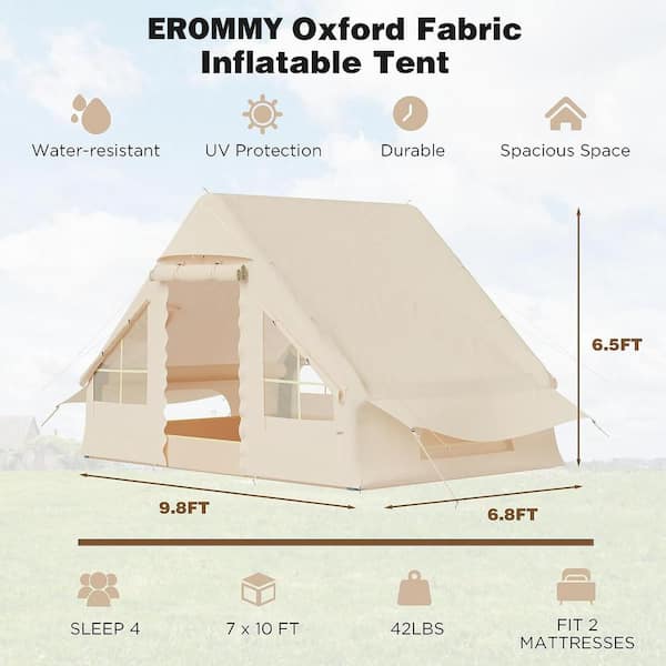 EROMMY Inflatable Camping Cabin Tent with Pump, Person Glam-ping Tents, Waterproof Windproof Outdoor Cotton Tent with Carrying Bag, Size: Large(4-6