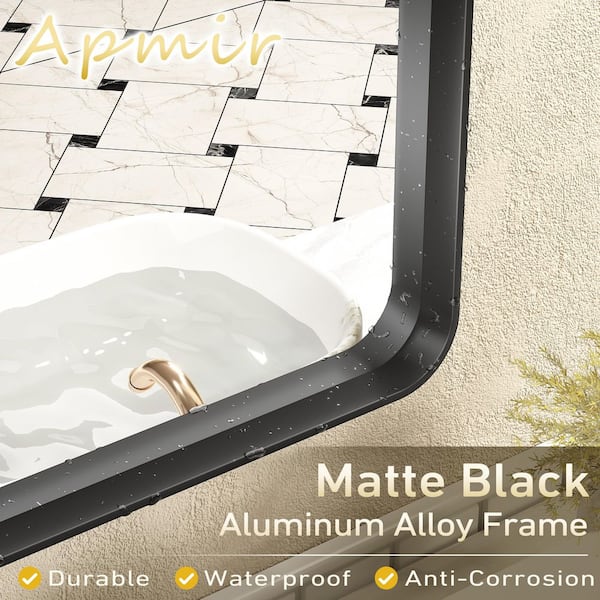60 in. W x 40 in. H Rectangular Aluminum Alloy Framed and Tempered Glass Wall Bathroom Vanity Mirror in Matte Black