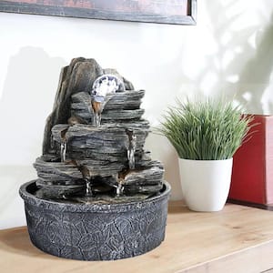 9.8 in. Tabletop Fountain Cascading Fountain with Led Light & Crystal Ball