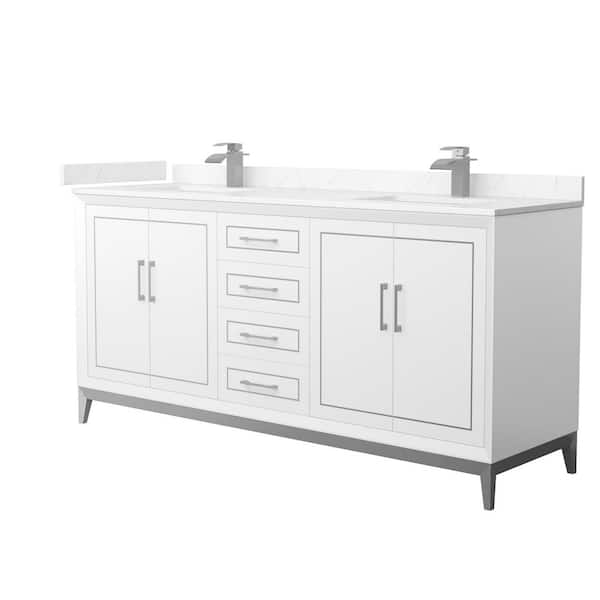 Wyndham Collection Marlena 72 in. W x 22 in. D x 35.25 in. H Double Bath Vanity in White with Carrara Cultured Marble Top