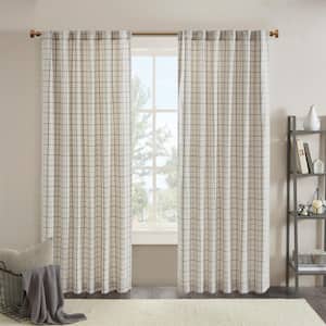Salford Natural 50 in. W x 84 in. L Plaid Rod Pocket and Back Tab Curtain with Fleece Lining