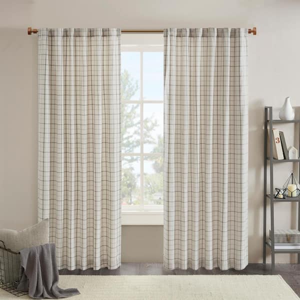 Madison Park Salford Natural 50 in. W x 84 in. L Plaid Rod Pocket and Back Tab Curtain with Fleece Lining (Single Panel)