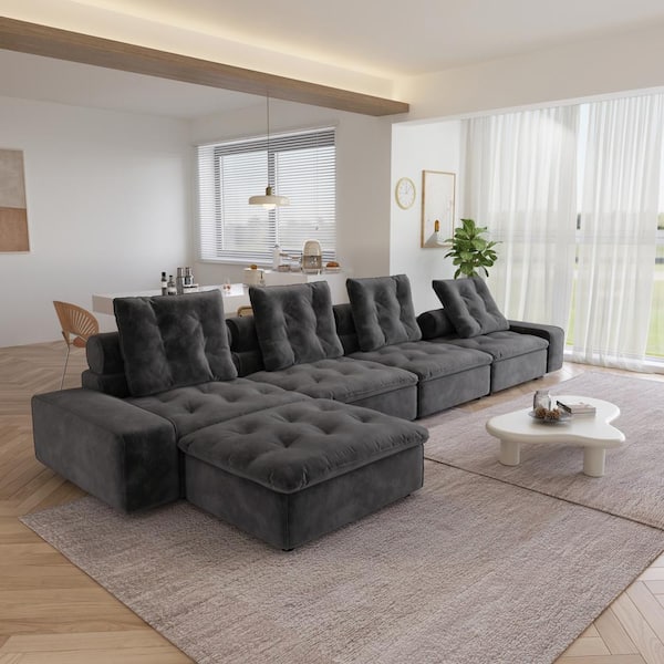 新春初売り 103.85 Home J&E in. Velvet Shaped L 4-piece Arm Square その他