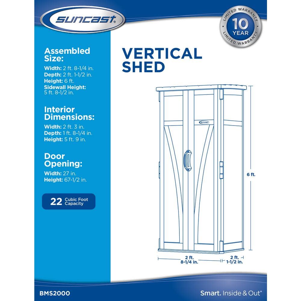 Suncast Sand Tall Plastic Vertical Outdoor Storage Shed
