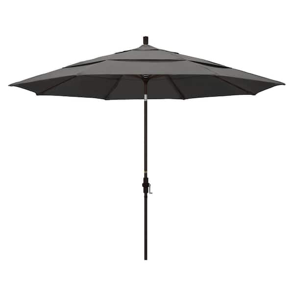 California Umbrella 11 ft. Bronze Aluminum Market Patio Umbrella with Crank Lift in Charcoal Sunbrella
