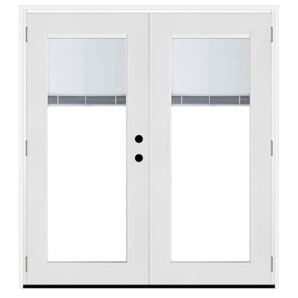 72 in. x 80 in. White Left-Hand Inswing Premium Fiberglass LOE Blinds Glass Hinged Patio Door with Brickmold