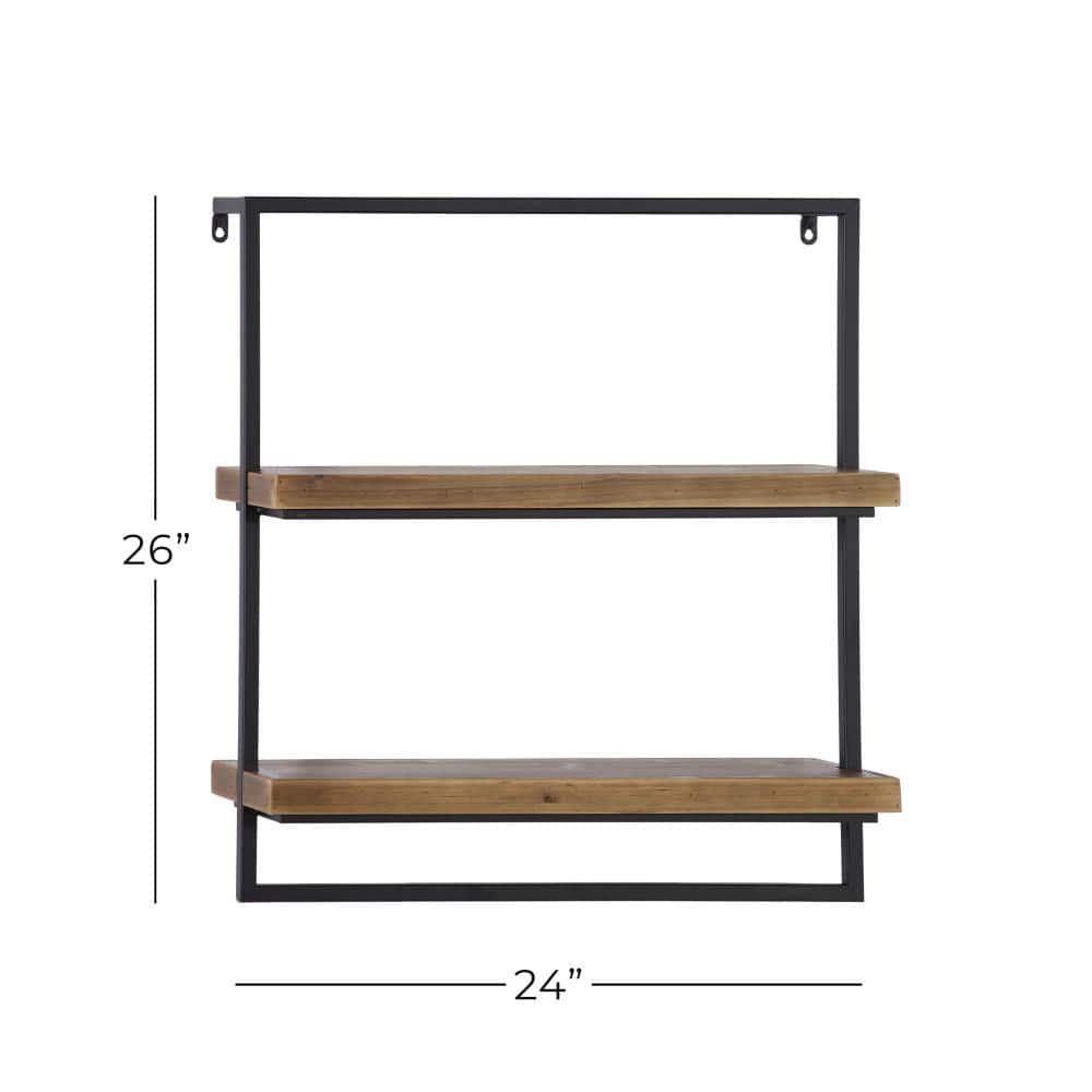 Brown 26" Floating Wood and Metal Wall Shelf