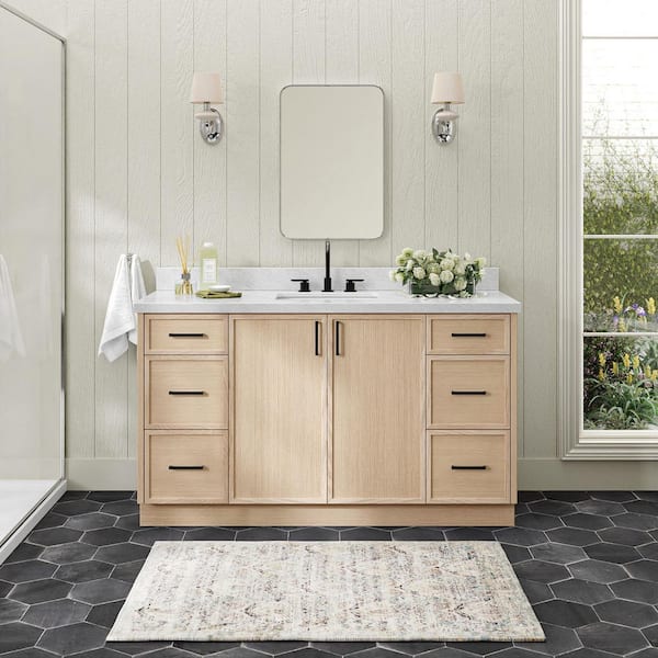 Kelly 60 in. Single Sink Freestanding Bathroom Vanity in White Oak with Carrara White Marble Top