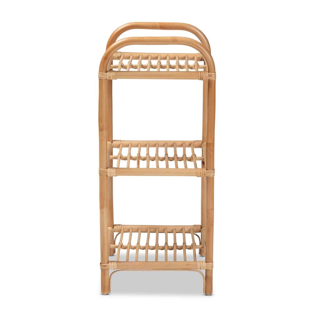 Natural Brown Rattan 3-Tier Étagère with Ergonomic Handles